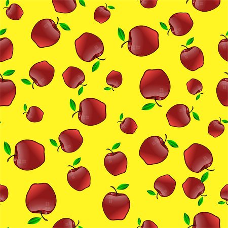 simsearch:400-06457388,k - Red Apples with Green Leaves Seamless Pattern on Yellow Background Photographie de stock - Aubaine LD & Abonnement, Code: 400-08932368