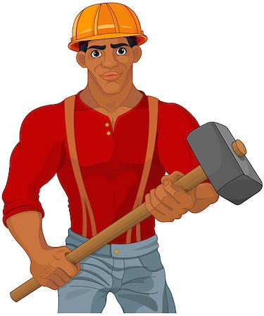 Cheerful construction worker holding hammer Stock Photo - Budget Royalty-Free & Subscription, Code: 400-08932420