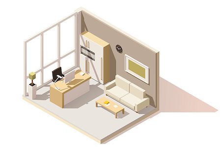 Vector isometric low poly office room. Includes table, office chair, sofa and other furniture Photographie de stock - Aubaine LD & Abonnement, Code: 400-08932478