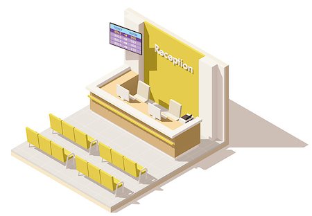 simsearch:600-02883298,k - Vector isometric low poly hospital reception. Includes reception desk, seats and queue system display Stock Photo - Budget Royalty-Free & Subscription, Code: 400-08932481
