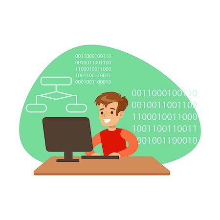 Boy Programmer Coding, Kid Doing Computer Science Research Dreaming Of Becoming Professional Scientist In The Future. Part Of Series With Children Working In Different Scientific Fields Vector Illustrations. Stock Photo - Budget Royalty-Free & Subscription, Code: 400-08932698