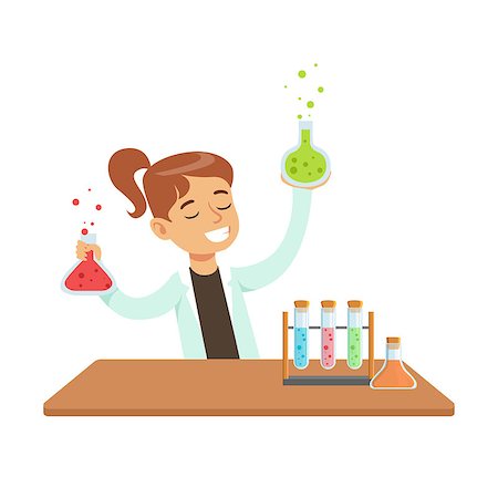 simsearch:400-08932702,k - Girl Chemist and Chemical Experiment, Kid Doing Science Research Dreaming Of Becoming Professional Scientist In The Future. Part Of Series With Children Working In Different Scientific Fields Vector Illustrations. Photographie de stock - Aubaine LD & Abonnement, Code: 400-08932699