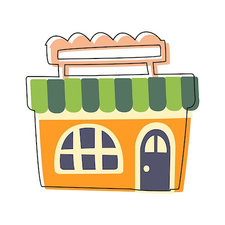 simsearch:400-08379241,k - Small Orange Grocery Shop, Cute Fairy Tale City Landscape Element Outlined Cartoon Illustration. Fantasy Town Cityscape Architectural Object In Childish Design. Foto de stock - Super Valor sin royalties y Suscripción, Código: 400-08932722