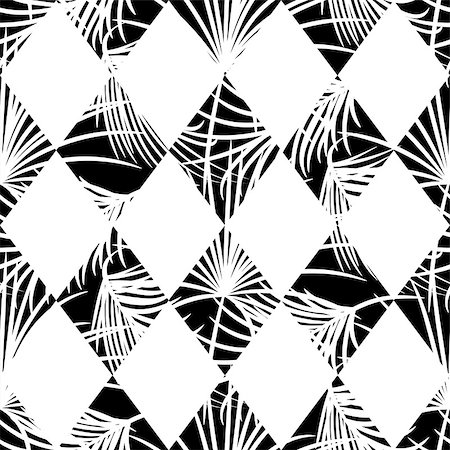 Harlequin rhombs and palm leaves seamless vector pattern on white background. Tropical jungle silhouette nature leaf. Stock Photo - Budget Royalty-Free & Subscription, Code: 400-08932946