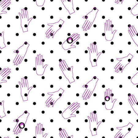 fingers outline drawing - Hipster outline hands vector seamless polka dot pattern. Fun doodle background. Purple line human arms with diamond rings on white pattern. Stock Photo - Budget Royalty-Free & Subscription, Code: 400-08932942