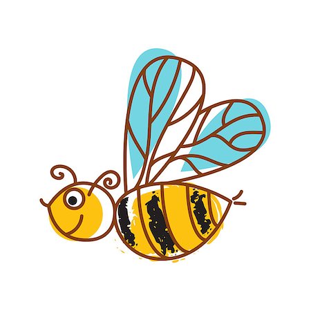 Honeybee hand drawn icon isolated vector. Cute doodle bee illustration. Stock Photo - Budget Royalty-Free & Subscription, Code: 400-08932973