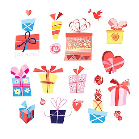 simsearch:694-03328113,k - Vector set of bright gifts in boxes on a white background Fotografie stock - Microstock e Abbonamento, Codice: 400-08932995