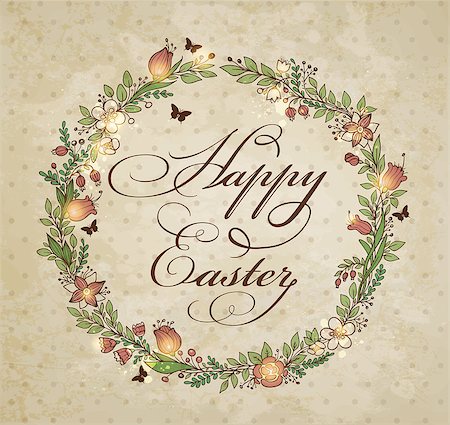 simsearch:400-08132574,k - Vintage greeting card for Easter with floral frame. Hand drawn vector illustration Stockbilder - Microstock & Abonnement, Bildnummer: 400-08933183
