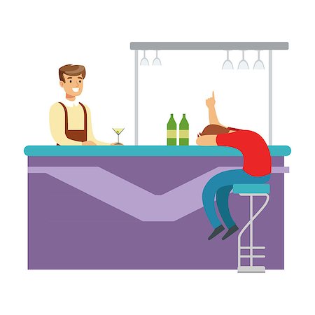 Drunken Man Asleep At The Bar Counter, Part Of People At The Night Club Series Of Vector Illustrations. Cartoon Character On The Night Out In Dark Music Club Having Good Time. Stock Photo - Budget Royalty-Free & Subscription, Code: 400-08933290