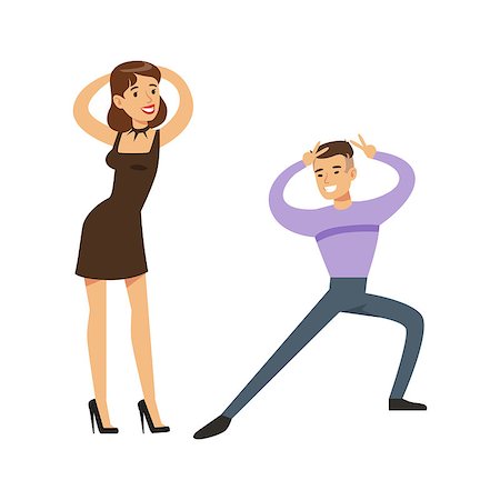 Couple Dancing Modern Dances On The Dancefloor, Part Of People At The Night Club Series Of Vector Illustrations. Cartoon Character On The Night Out In Dark Music Club Having Good Time. Stock Photo - Budget Royalty-Free & Subscription, Code: 400-08933292