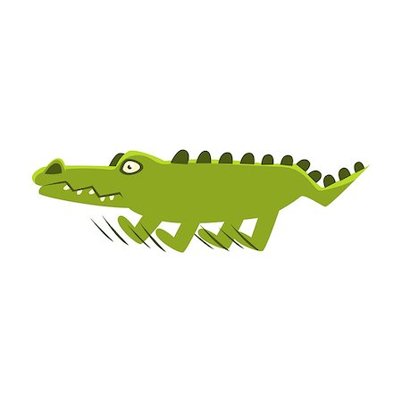 simsearch:400-08777732,k - Crocodile Suddenly Breaking The Run , Cartoon Character And His Everyday Wild Animal Activity Illustration. Green Alligator Reptile Vector Drawing In Childish Cute Stock Photo - Budget Royalty-Free & Subscription, Code: 400-08933313