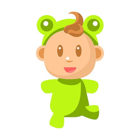 simsearch:400-08835171,k - Small Happy Baby Walking In Green Frog Costume Vector Simple Illustrations With Cute Infant. Part Of Infancy Series Of Isolated Flat Icons With Smiling Kids And Their Activities. Photographie de stock - Aubaine LD & Abonnement, Code: 400-08933346