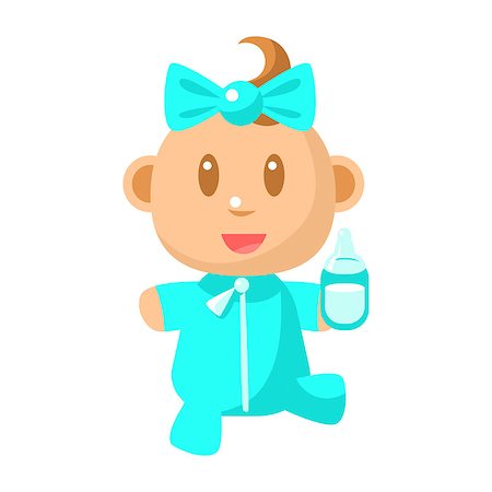 Small Happy Baby Walking In Blue Pajama Holding A Milk Bottle Vector Simple Illustrations With Cute Infant. Part Of Infancy Series Of Isolated Flat Icons With Smiling Kids And Their Activities. Stock Photo - Budget Royalty-Free & Subscription, Code: 400-08933347