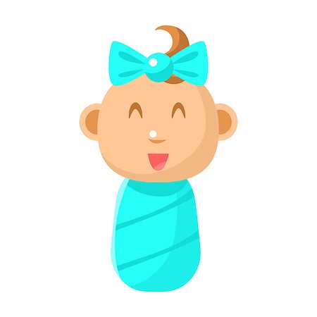 Small Happy Newborn Baby Girl Swaddled In Blue Diaper Vector Simple Illustrations With Cute Infant. Part Of Infancy Series Of Isolated Flat Icons With Smiling Kids And Their Activities. Stock Photo - Budget Royalty-Free & Subscription, Code: 400-08933355