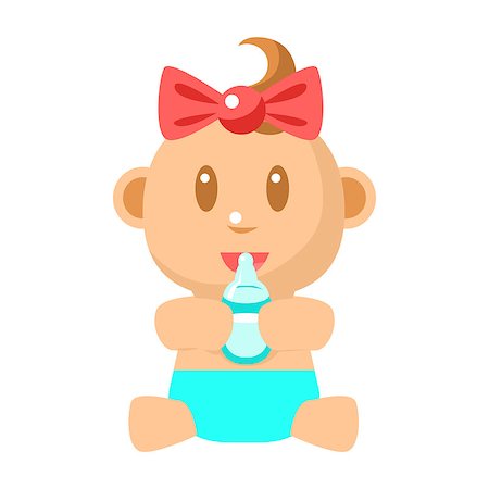 Small Happy Baby Girl Sitting Holding Milk Bottle Vector Simple Illustrations With Cute Infant. Part Of Infancy Series Of Isolated Flat Icons With Smiling Kids And Their Activities. Stock Photo - Budget Royalty-Free & Subscription, Code: 400-08933353