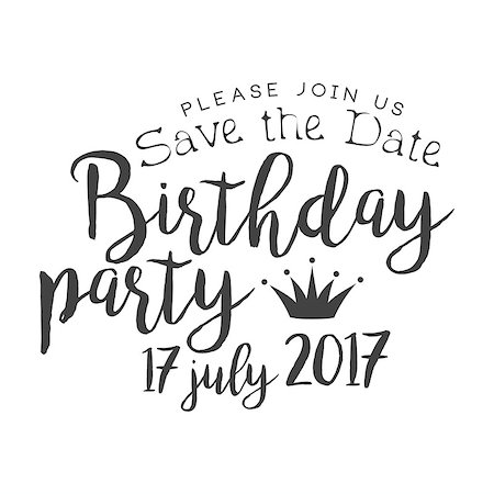 Birthday Party Black And White Invitation Card Design Template With Calligraphic Text. Monochrome Print Inviting To The Celebration Event In Classy Typography Style Vector Illustration Photographie de stock - Aubaine LD & Abonnement, Code: 400-08933397