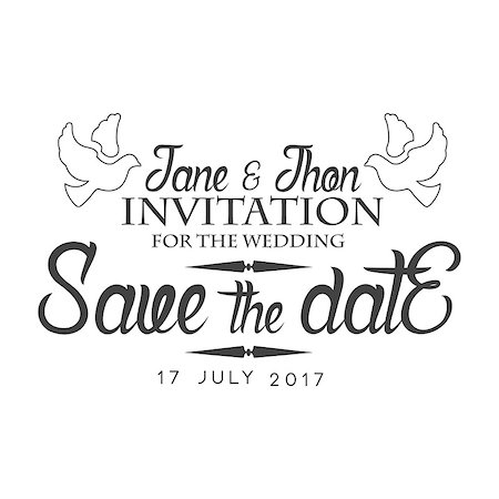 dove in hands - Wedding Black And White Invitation Card Design Template With Calligraphic Text With Doves. Monochrome Print Inviting To The Celebration Event In Classy Typography Style Vector Illustration Stock Photo - Budget Royalty-Free & Subscription, Code: 400-08933407