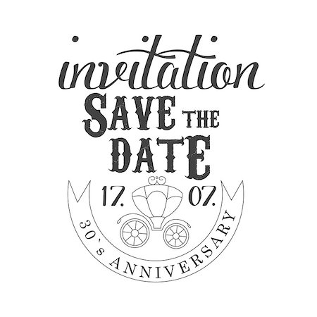 Anniversary Party Black And White Invitation Card Design Template With Calligraphic Text And Carriage. Monochrome Print Inviting To The Celebration Event In Classy Typography Style Vector Illustration Photographie de stock - Aubaine LD & Abonnement, Code: 400-08933408