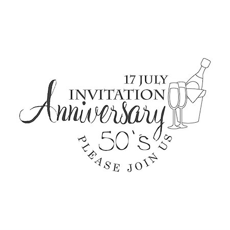Fifty Years Anniversary Party Black And White Invitation Card Design Template With Calligraphic Text. Monochrome Print Inviting To The Celebration Event In Classy Typography Style Vector Illustration Photographie de stock - Aubaine LD & Abonnement, Code: 400-08933402