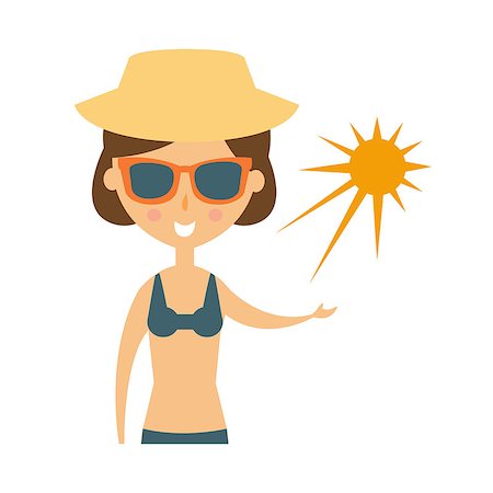 sun protection cartoon - Woman Posing With Sun On Her Palm In Shades And Straw Hat, Part Of Summer Beach Vacation Series Of Illustrations. Seaside Holidays Related Infographic Icon In Primitive Vector Carton Style. Stock Photo - Budget Royalty-Free & Subscription, Code: 400-08933442