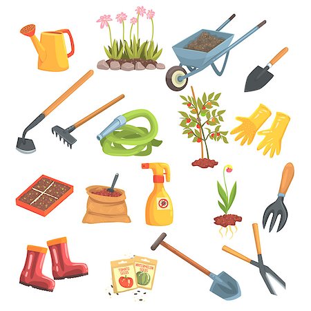 simsearch:400-08192038,k - Gardeners Equipment Set Of Objects Needed For Gardening And Farming Isolated Vector Illustrations. Garden Work Tools Collection Of Cute Colorful Cartoon Stickers. Stockbilder - Microstock & Abonnement, Bildnummer: 400-08933475