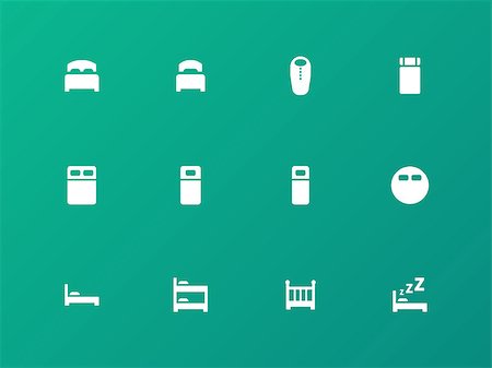 simsearch:400-08933543,k - Bed, bunk and sleeping bag icons on green background. Vector illustration. Foto de stock - Super Valor sin royalties y Suscripción, Código: 400-08933542