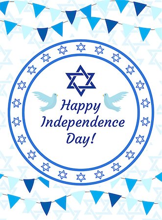 simsearch:400-05157469,k - Happy Israel Independence Day greeting card, poster, flyer, invitation with the national colors and star, garland, flag. Jewish Holidays template for your design. Vector illustration Stock Photo - Budget Royalty-Free & Subscription, Code: 400-08933580