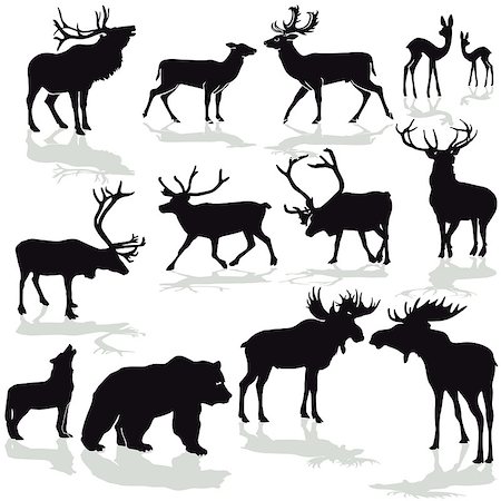 simsearch:400-09049135,k - Deer and moose, reindeer silloette vector image Stockbilder - Microstock & Abonnement, Bildnummer: 400-08933988