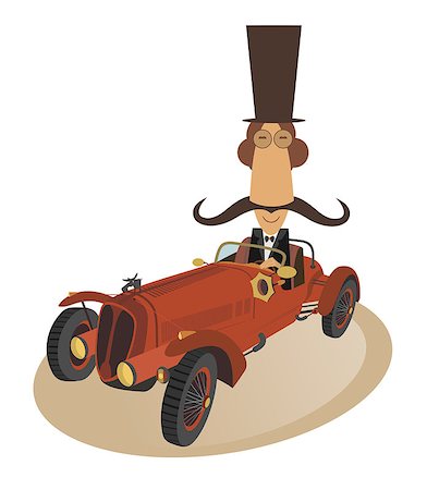 funny convertible car image - Smiling man in top hat drives a hot rod Stock Photo - Budget Royalty-Free & Subscription, Code: 400-08954090