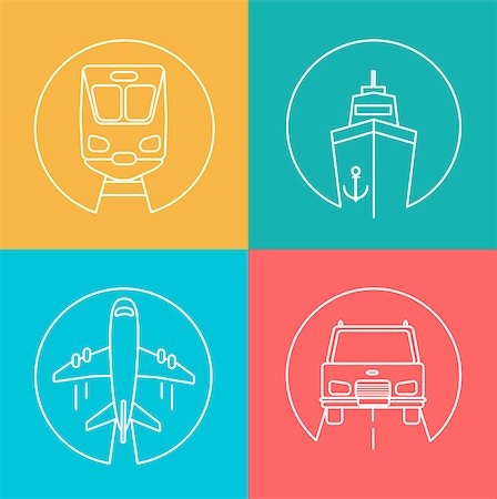 Freight business, express send and deliver autline logo, vector illustration. Flying airplane, Train,Ship and Car. Stock Photo - Budget Royalty-Free & Subscription, Code: 400-08954210