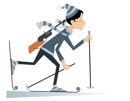 ski cartoon color - Funny cartoon biathlon competitor woman rushing to victory Stock Photo - Budget Royalty-Free & Subscription, Code: 400-08954247