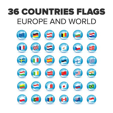 simsearch:400-04179019,k - Countries flags set in bubbles with europe, asia and america Stock Photo - Budget Royalty-Free & Subscription, Code: 400-08954297