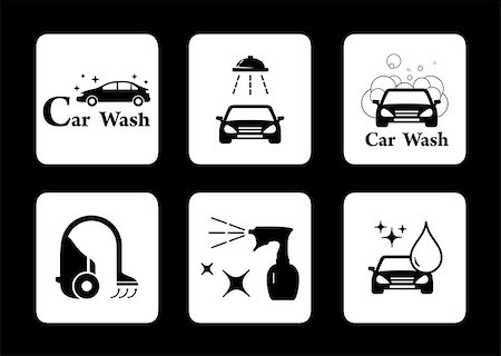 black isolated clean icon car wash symbol set Stock Photo - Budget Royalty-Free & Subscription, Code: 400-08954323