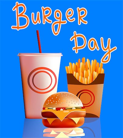 plate of hamburger and fries - Vector illustration, banner, burger, fries, cola, fast food is the most popular in the world of food Stock Photo - Budget Royalty-Free & Subscription, Code: 400-08954375