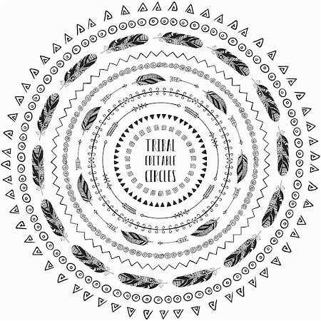 simsearch:400-08934693,k - Set of hand drawn ethnic circles frame. Doodles style. Tribal native aztec vector illustration. Decorative isolated elements, border, label for text. Pattern Brushes. Easy to resize and reshape Foto de stock - Royalty-Free Super Valor e Assinatura, Número: 400-08954404