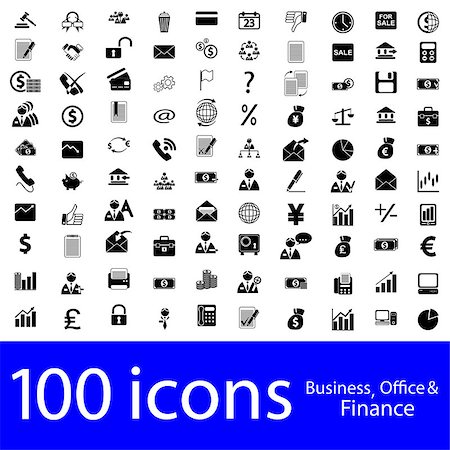 simsearch:400-09171101,k - 100 icons Business, Office & Finance. Vector Illustration. Foto de stock - Super Valor sin royalties y Suscripción, Código: 400-08954409