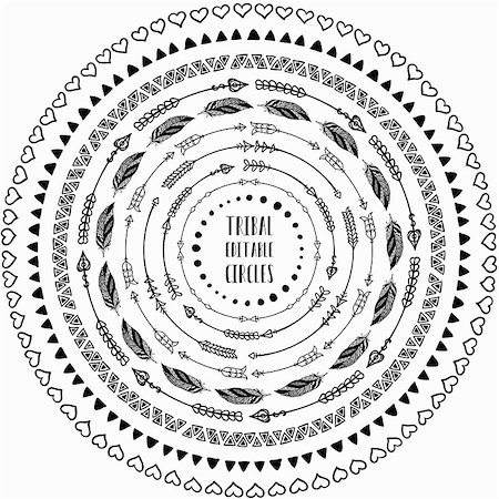 simsearch:400-08934681,k - Set of hand drawn ethnic circles frame. Doodles style. Tribal native aztec vector illustration. Decorative isolated elements, border, label for text. Pattern Brushes. Easy to resize and reshape Stockbilder - Microstock & Abonnement, Bildnummer: 400-08954403