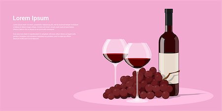 simsearch:400-04279337,k - picture of wine bottle, two wine glasses and grapes, flat style illustration Foto de stock - Super Valor sin royalties y Suscripción, Código: 400-08954418