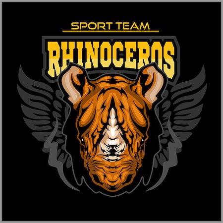 simsearch:400-04455503,k - Rhino head and wings on dark background - athletic design complete with rhinoceros mascot vector illustration Stock Photo - Budget Royalty-Free & Subscription, Code: 400-08954455