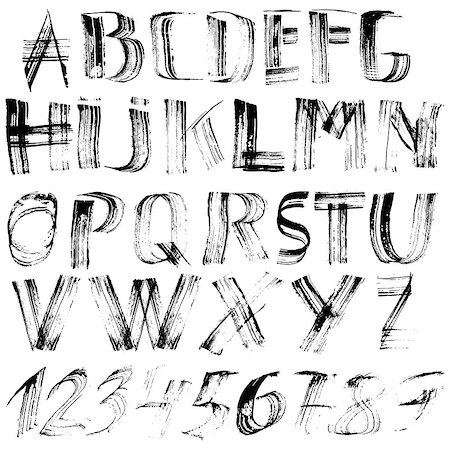 simsearch:400-08648601,k - Hand drawn font made by dry brush strokes. Grunge style alphabet. Handwritten font. Vector illustration Foto de stock - Royalty-Free Super Valor e Assinatura, Número: 400-08954471