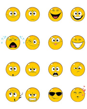 sad yellow icon - Vector illustration of a sixteen yellow faces Stock Photo - Budget Royalty-Free & Subscription, Code: 400-08954737