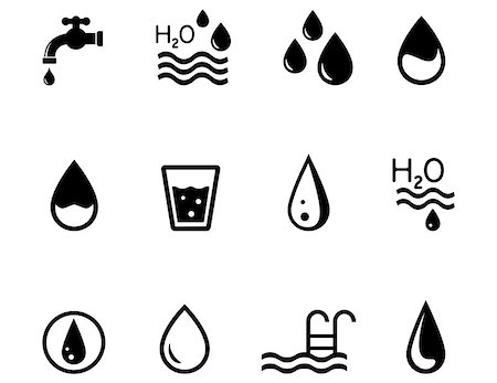 pictures of water glass and faucet - black isolated concept icons on the theme of water Stock Photo - Budget Royalty-Free & Subscription, Code: 400-08954777