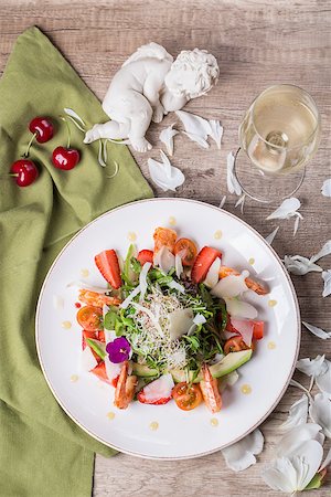 Gourmet salad with wine, top view Stock Photo - Budget Royalty-Free & Subscription, Code: 400-08954834