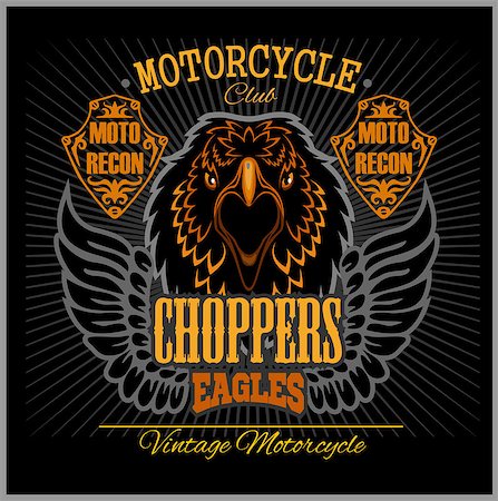 simsearch:400-08498522,k - Eagle and Choppers - T-shirt print with motorcycle on dark background Photographie de stock - Aubaine LD & Abonnement, Code: 400-08954931