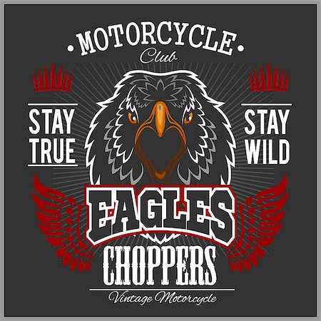 simsearch:400-08498522,k - Eagle and Choppers - T-shirt print with motorcycle on dark background Photographie de stock - Aubaine LD & Abonnement, Code: 400-08954933