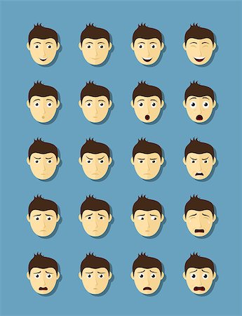 set of man's faces with different emotions, flat style illustration Stock Photo - Budget Royalty-Free & Subscription, Code: 400-08954985