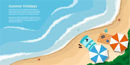 dhai_halud (artist) - picture of a sea shore with towels, umbrellas, slates, flat style banner for vacation, travel, summer holidays concept Stockbilder - Microstock & Abonnement, Bildnummer: 400-08954991