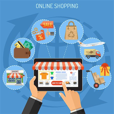 simsearch:400-08133411,k - Concepts for Online Internet Technology and Shopping. Man holding tablet in hand, and makes purchase. isolated vector illustration. Foto de stock - Royalty-Free Super Valor e Assinatura, Número: 400-08955076