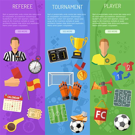soccer goalie hands - Three vertical Soccer banners with flat icons referee, championship, player and trophy. vector illustration Stock Photo - Budget Royalty-Free & Subscription, Code: 400-08955086