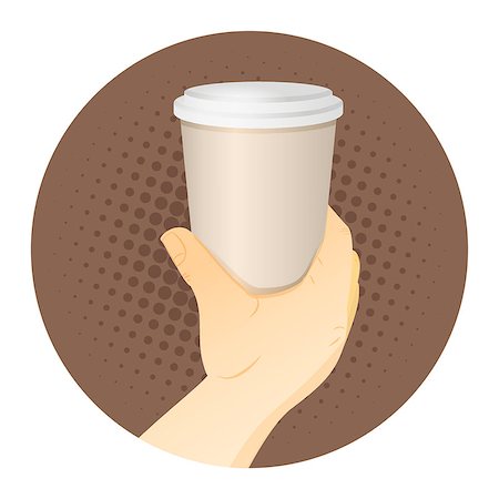 Man hand hold paper cup with coffee. Vector icon Illustration. Stock Photo - Budget Royalty-Free & Subscription, Code: 400-08955089
